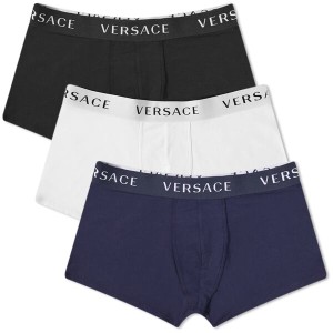 ヴェルサーチ メンズ ボクサーパンツ アンダーウェア Versace Logo Waistband Trunks - 3 Pack Black & Black & White