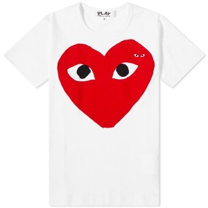 コム・デ・ギャルソン レディース Tシャツ トップス Comme des Garcons Play Women's Double Heart Logo Tee White & Red