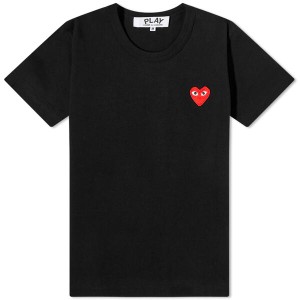 コム・デ・ギャルソン メンズ Tシャツ トップス Comme des Garcons Play Women's Basic Logo Tee Black & Red