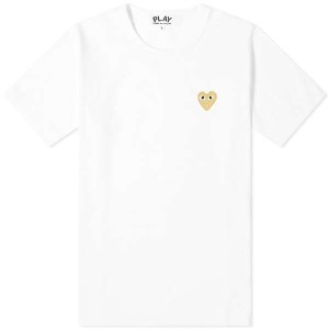 コム・デ・ギャルソン レディース Tシャツ トップス Comme des Garcons Play Women's Gold Heart Logo Tee White