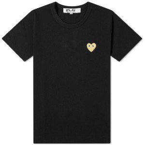 コム・デ・ギャルソン レディース Tシャツ トップス Comme des Garcons Play Women's Gold Heart Logo Tee Black