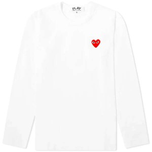 コム・デ・ギャルソン レディース Tシャツ トップス Comme des Garcons Play Women's Long Sleeve Basic Logo Tee White & Red