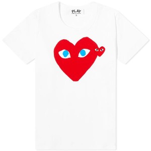 コム・デ・ギャルソン レディース Tシャツ トップス CDG Play Double Heart Logo Tee White & Red