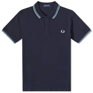 フレッドペリー メンズ ポロシャツ トップス Fred Perry Slim Fit Twin Tipped Polo Navy, Soft Blue & Silver