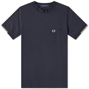 フレッドペリー メンズ Tシャツ トップス Fred Perry Tipped Pocket Tee Navy