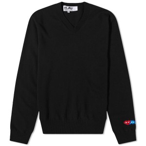 コム・デ・ギャルソン メンズ ニット・セーター アウター Comme des Garcons Play Invader Heart V-Neck Knit Black