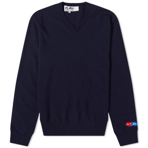 コム・デ・ギャルソン メンズ ニット・セーター アウター Comme des Garcons Play Invader Heart V-Neck Knit Navy