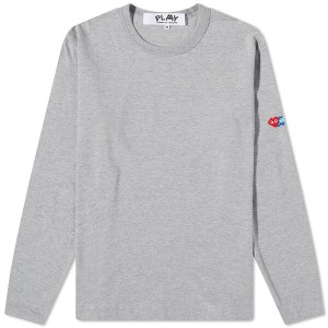 コム・デ・ギャルソン メンズ Tシャツ トップス Comme des Garcons Play Long Sleeve Invader Tee Grey