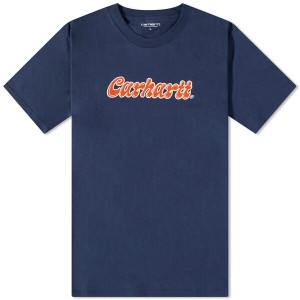 カーハート メンズ Tシャツ トップス Carhartt WIP Liquid Script Tee Blue