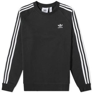 アディダス メンズ パーカー・スウェット アウター Adidas 3 Stripe Crew Sweat Black