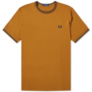 フレッドペリー メンズ Tシャツ トップス Fred Perry Twin Tipped T-Shirt Dark Caramel