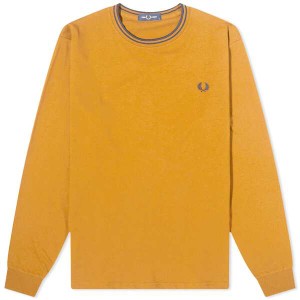 フレッドペリー メンズ Tシャツ トップス Fred Perry Long Sleeve Twin Tipped T-Shirt Dark Caramel