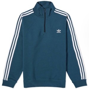 アディダス メンズ ニット・セーター アウター Adidas 3 Stripe Half Zip Crew Sweater Arctic Night & White