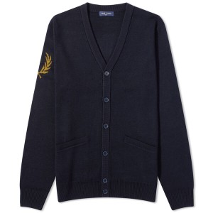 フレッドペリー メンズ ニット・セーター アウター Fred Perry Intarsia Laurel Wreath Cardigan Navy