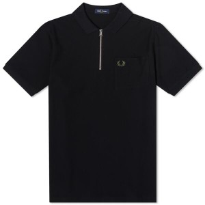 フレッドペリー メンズ ポロシャツ トップス Fred Perry Textured Zip Neck Polo Black