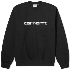 カーハート メンズ パーカー・スウェット アウター Carhartt WIP Logo Crew Sweat Black & White