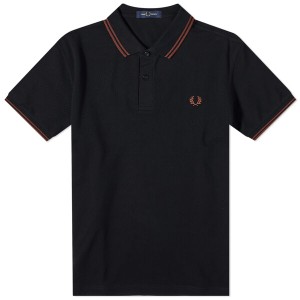 フレッドペリー メンズ ポロシャツ トップス Fred Perry Twin Tipped Polo Black & Whisky Brown