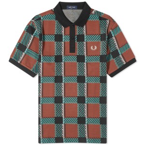 フレッドペリー メンズ ポロシャツ トップス Fred Perry Gllitch Tartan Polo Shirt Whisky Brown