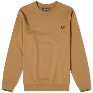 フレッドペリー メンズ パーカー・スウェット アウター Fred Perry Crew Neck Sweatshirt Shaded Stone & Burnt Tobacco