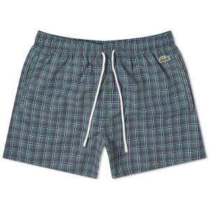 ラコステ メンズ ハーフパンツ・ショーツ 水着 Lacoste Paris Logo Check Swim Shorts Navy Blue Check