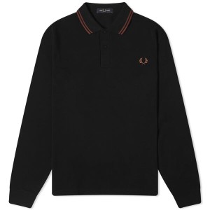 フレッドペリー メンズ ポロシャツ トップス Fred Perry Long Sleeve Twin Tipped Polo Black & Whisky Brown