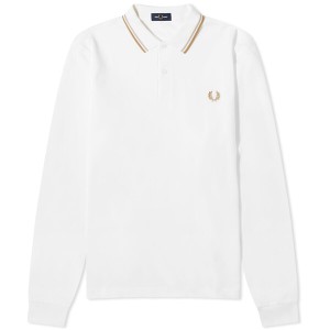 フレッドペリー メンズ ポロシャツ トップス Fred Perry Long Sleeve Twin Tipped Polo White, Oat & Stone