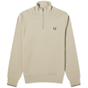 フレッドペリー メンズ パーカー・スウェット アウター Fred Perry Half Zip Sweat Warm Grey & Brick