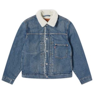 リーバイス メンズ ジャケット・ブルゾン アウター Levis Exclusive Red Tab Type I Trucker Jacket Blue Sherpa