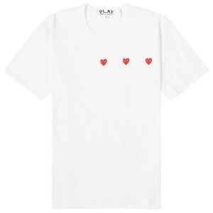 コム・デ・ギャルソン メンズ Tシャツ トップス Comme des Garcons Play 3 Heart T-Shirt White