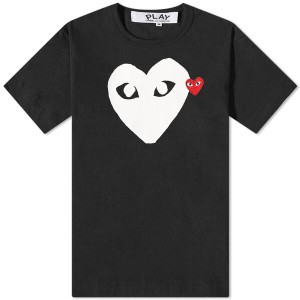 コム・デ・ギャルソン メンズ Tシャツ トップス Comme des Garcons Play Double Heart Logo Tee Black, White & Red