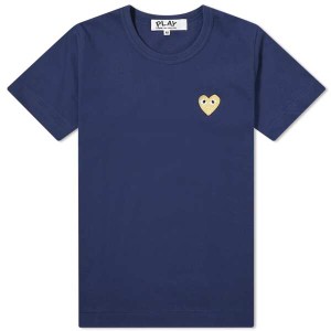 コム・デ・ギャルソン レディース Tシャツ トップス Comme des Garcons Play Women's Gold Heart Logo Tee Navy