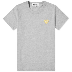 コム・デ・ギャルソン レディース Tシャツ トップス Comme des Garcons Play Women's Gold Heart Logo T-Shirt Grey