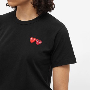 コム・デ・ギャルソン レディース Tシャツ トップス Comme des Garcons Play Women's Double Heart Logo Tee Black