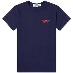 コム・デ・ギャルソン レディース Tシャツ トップス Comme des Garcons Play Women's Double Heart Logo Tee Navy
