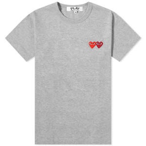 コム・デ・ギャルソン レディース Tシャツ トップス Comme des Garcons Play Women's Double Heart Logo Tee Grey