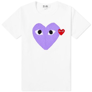 コム・デ・ギャルソン レディース Tシャツ トップス Comme des Garcons Play Women's Double Heart Logo Tee White & Purple