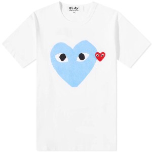 コム・デ・ギャルソン メンズ Tシャツ トップス Comme des Garcons Play Red Heart Colour Heart Tee White, Red & Blue