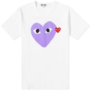 コム・デ・ギャルソン メンズ Tシャツ トップス Comme des Garcons Play Red Heart Colour Heart Tee White, Red & Purple