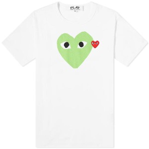 コム・デ・ギャルソン メンズ Tシャツ トップス Comme des Garcons Play Red Heart Colour Heart T-Shirt White & Green