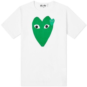 コム・デ・ギャルソン メンズ Tシャツ トップス Comme des Garcons Play Double Heart T-Shirt White & Green