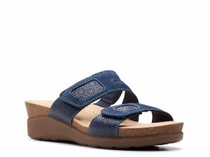 クラークス レディース サンダル シューズ Calenne Maye Wedge Sandal Navy Nubuck