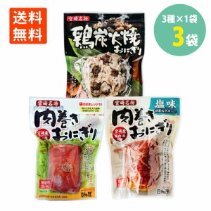 日向屋 肉巻きおにぎり120g お試しセット 3種×1袋 宮崎名物 日向屋 レンチン お手軽 主食 間食 常備 常温保存 送料無料