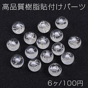 高品質樹脂貼付けパーツ 半球 10mm パール＆ドライ草入り クリア（6ヶ）