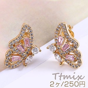 高品質ジルコニアピアス 蝶B 10×16mm ゴールド【2ヶ】