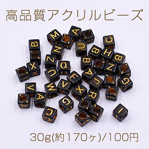 高品質アクリルビーズ  キューブ アルファベット付き 6×6mm ブラックミックス【30g(約170ヶ)】