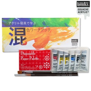 [ メール便可 ] リキテックス アクリル絵具で学ぶ 混色ワークブック 絵具＆筆セット Liquitex ACRYLIC+ 14ページ