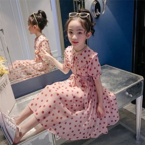 ワンピース 子供服 女の子 夏 半袖ワンピース シフォン ドット柄 子供ドレス ジュニア 子ども お姫様 おしゃれ  カジュアル 新作