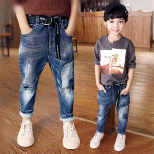 デニムパンツ キッズ ジュニア ダメージ加工 男の子 ボーイズ 子供服 ロングパンツ ジーンズ ジーパン ズボン クラッシュ  新作