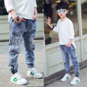 ロングパンツ キッズ デニム ダメージ加工 男の子 ボーイズ ジュニア 子供服 ボトムス ストレッチ ジーンズ ジーパン 長ズボン ブリーチ