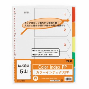 テージー IN-3405 カラーインデックスPP A4タテ 30穴（2・4穴兼用） 5色5山